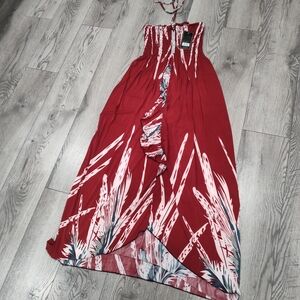 Strapless Red Maxi Dress with Pattern